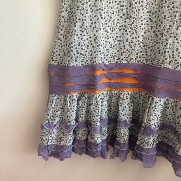 Savage Culture boho patchwork floral ruffle color block mini dress small - Picture 5 of 7